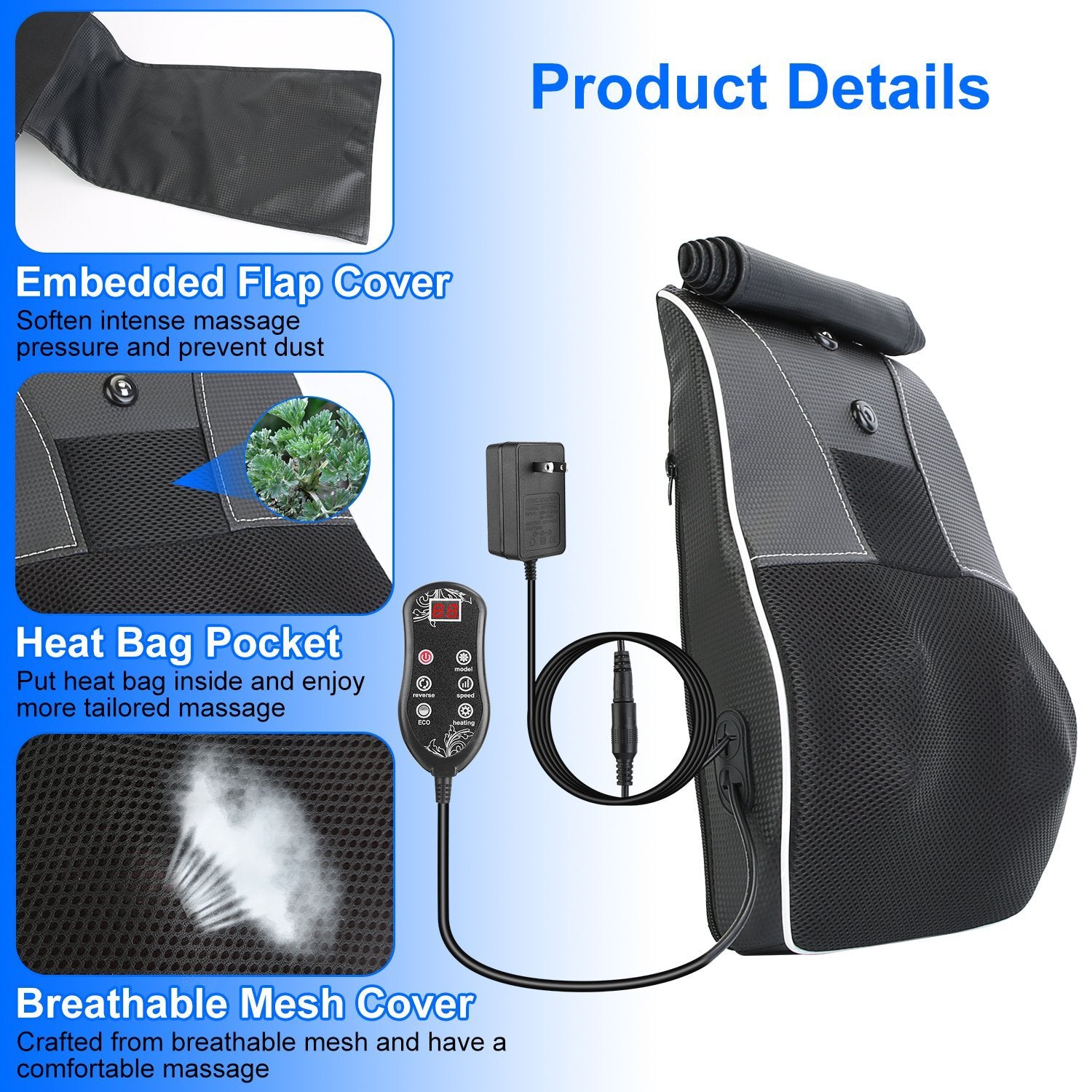 1Pc Back Massager With Heat 3D Kneading Massage Pillow Shiatsu Full Body Massager For Back Neck Waist Arm Abdomen Calf CJ US