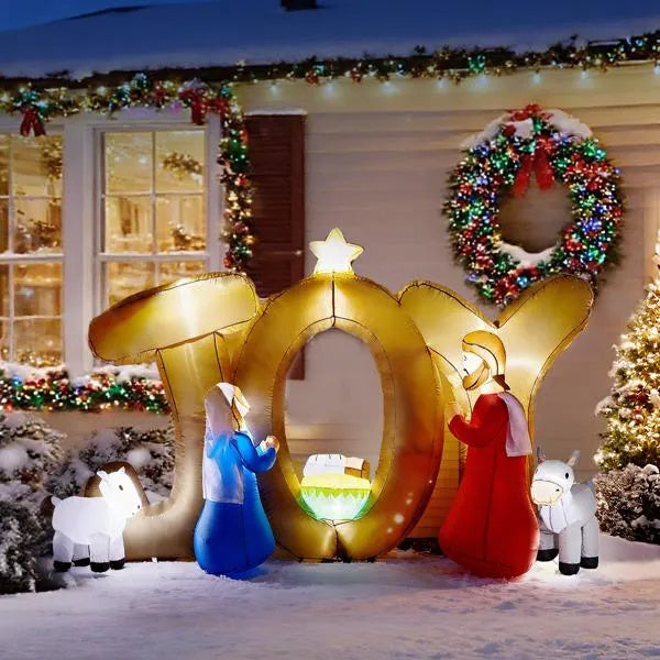 7.5FT Lighted Christmas Inflatable Decoration, Inflatable Nativity Scene With JOY Sign, Funny Blow Up Yard Decorations With Built-in LED Lights For Holiday Party Front Yard Lawn Garden Decor CJ US
