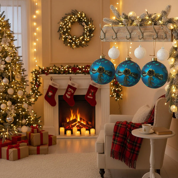 4PCS Set Christmas Glass Ball Ornaments Hanging Tree Decor Shiny Holiday Party Supplies Tree Decorations FBA Shipment CJ US