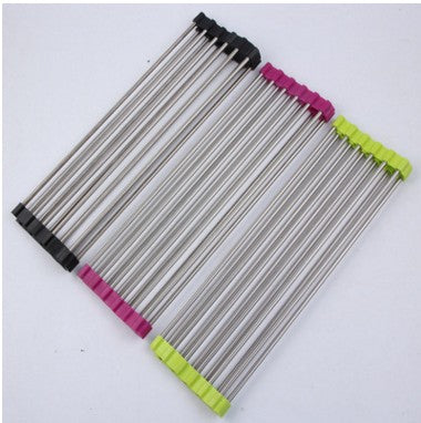 Folding Kitchen Drain Sink Rack – Stainless Steel Roll-Up Dish Drying Rack