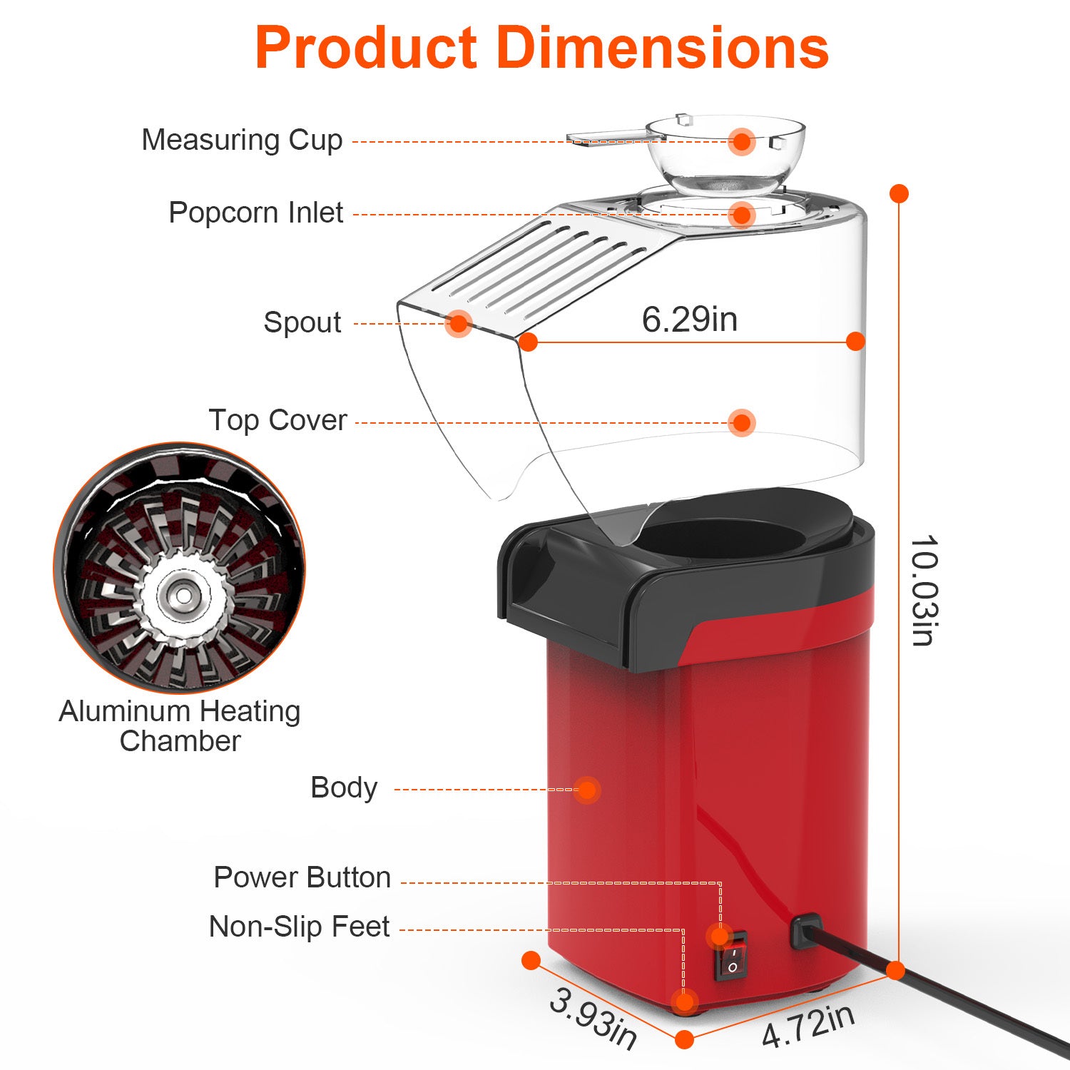 Hot Air Popcorn Popper Maker With Measure Cup And Butter Warmer 1200W Oil-Free Easy To Use 8Cups Mini Popcorn Maker Machine For Home CJ US