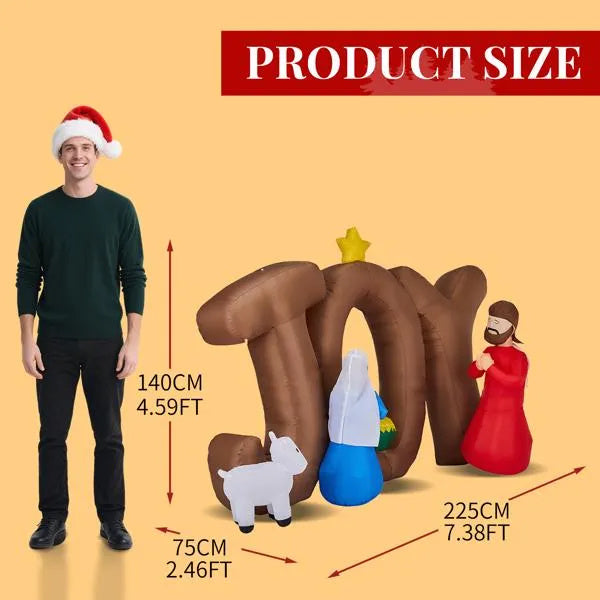 7.5FT Lighted Christmas Inflatable Decoration, Inflatable Nativity Scene With JOY Sign, Funny Blow Up Yard Decorations With Built-in LED Lights For Holiday Party Front Yard Lawn Garden Decor CJ US