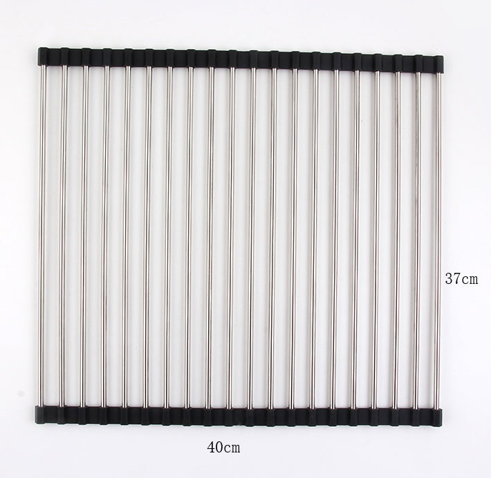 Folding Kitchen Drain Sink Rack – Stainless Steel Roll-Up Dish Drying Rack