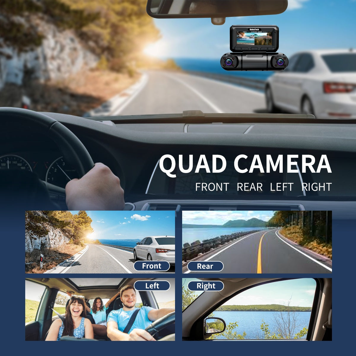 360° 4-Channel Dash Cam – Front, Rear & Side View, GPS + Night Vision - SmartPursue™