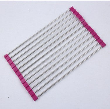 Folding Kitchen Drain Sink Rack – Stainless Steel Roll-Up Dish Drying Rack