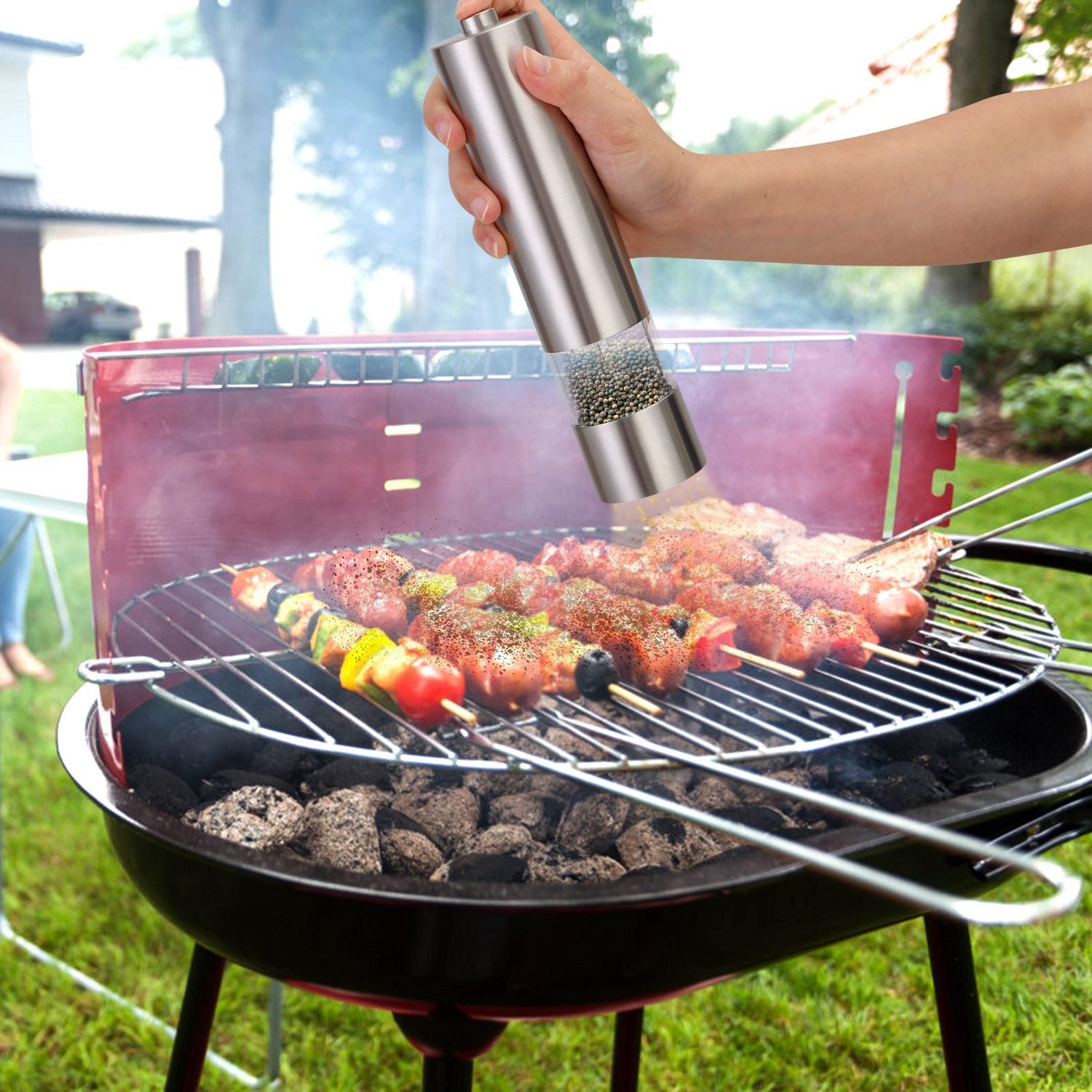 1Pc Electric Salt Pepper Grinder With Light Adjustable Coarseness Stainless Steel Salt Pepper Shaker Battery Operated Pepper Grinder Mill Easy Refill And Clean CJ US