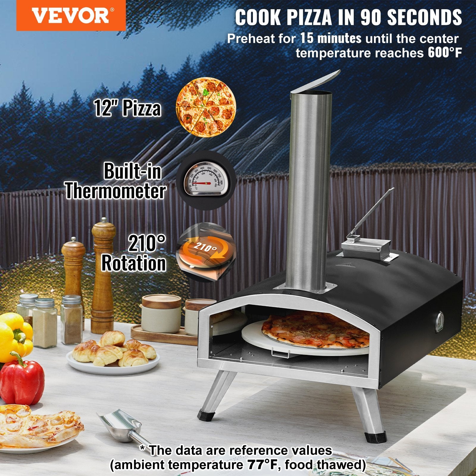 VEVOR 12Outdoor Pizza Oven Portable Wood Pellet Pizza Oven Camping W Rotation CJ US