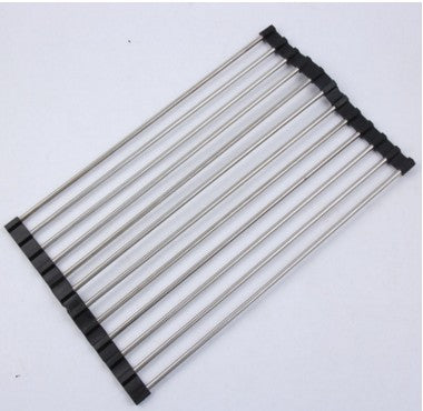 Folding Kitchen Drain Sink Rack – Stainless Steel Roll-Up Dish Drying Rack