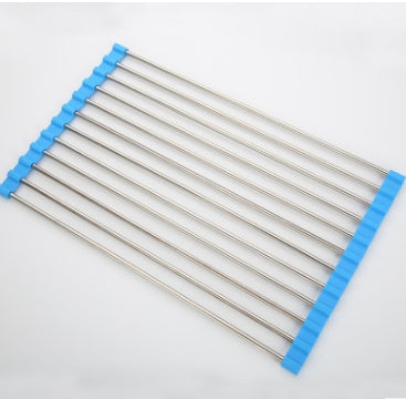 Folding Kitchen Drain Sink Rack – Stainless Steel Roll-Up Dish Drying Rack