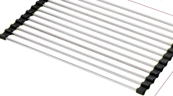 Folding Kitchen Drain Sink Rack – Stainless Steel Roll-Up Dish Drying Rack