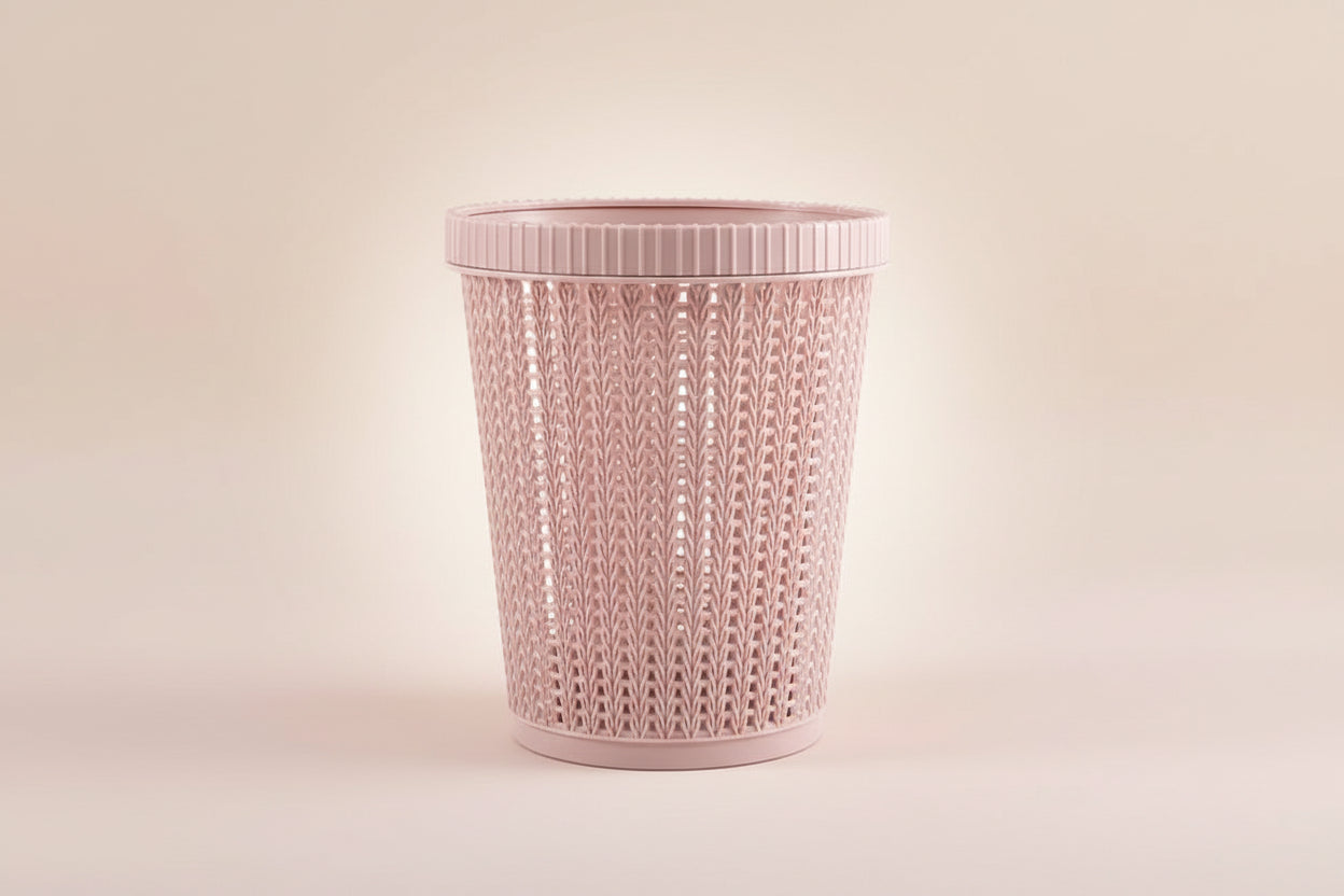 Hollow Rattan-Style Trash Can – Round Lidless Garbage Bin - SmartPursue™