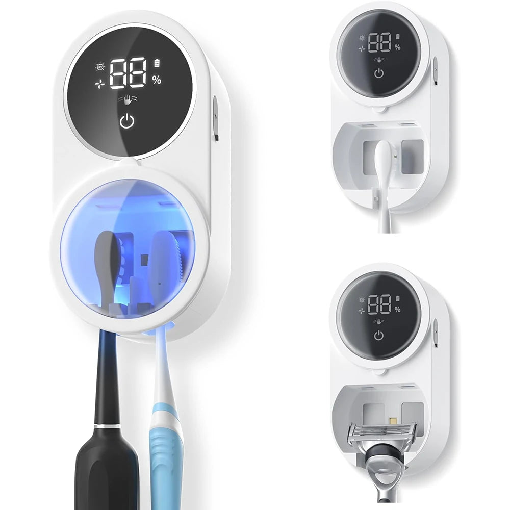 UV Toothbrush Sanitizer & Holder – Auto Sensor, Rechargeable, Wall Mounted