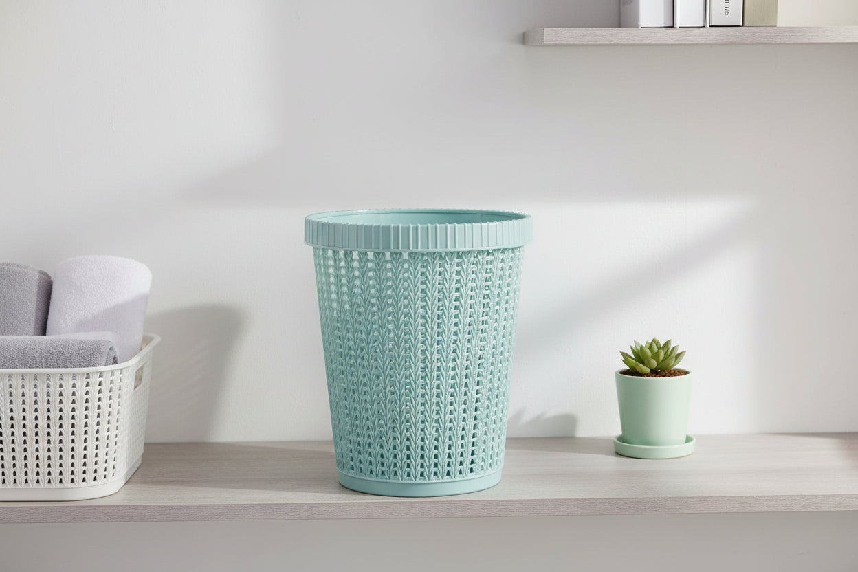 Hollow Rattan-Style Trash Can – Round Lidless Garbage Bin - SmartPursue™