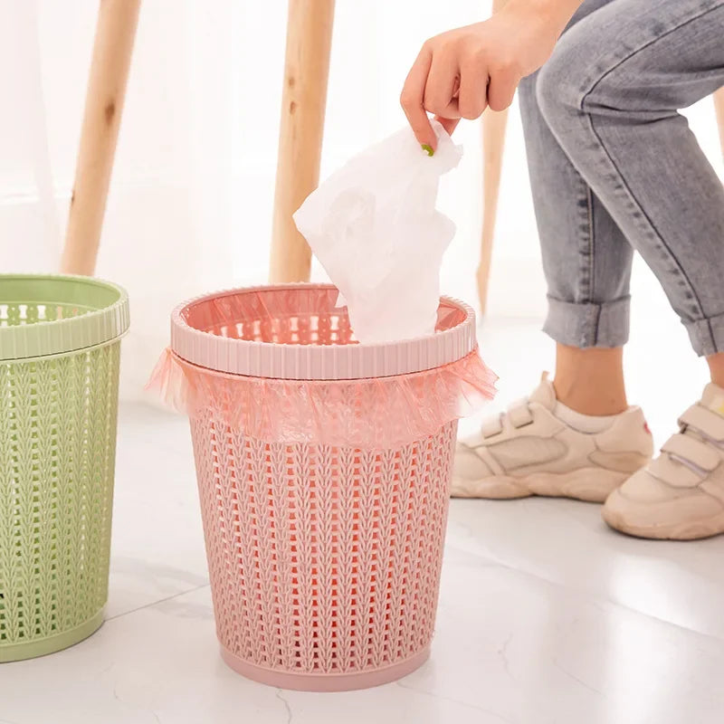 Hollow Rattan-Style Trash Can – Round Lidless Garbage Bin - SmartPursue™