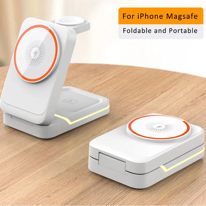 3 in 1 Magnetic Foldable Travel Fast Wireless Charger Stand For Magsafe iPhone 16 15 14 13 12 Pro Apple Watch 2-9 SE Airpods Pro SmartPursue™