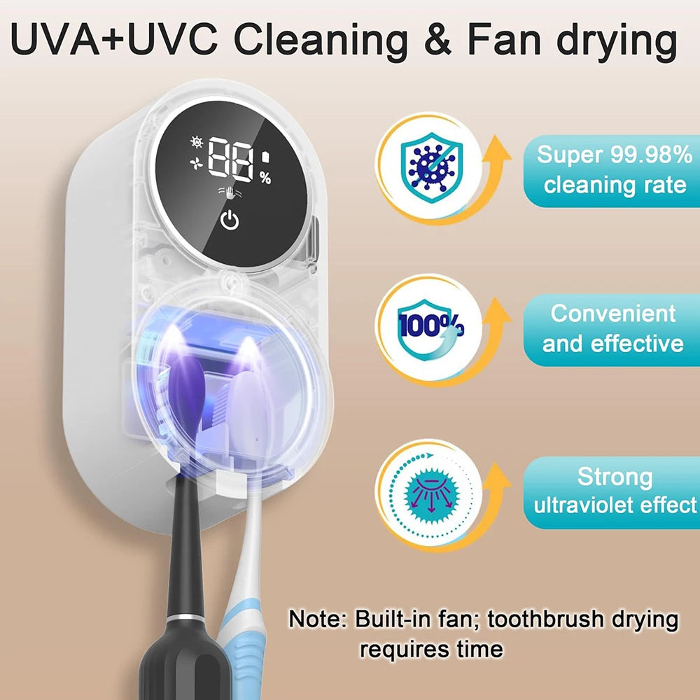 UV Toothbrush Sanitizer & Holder – Auto Sensor, Rechargeable, Wall Mounted