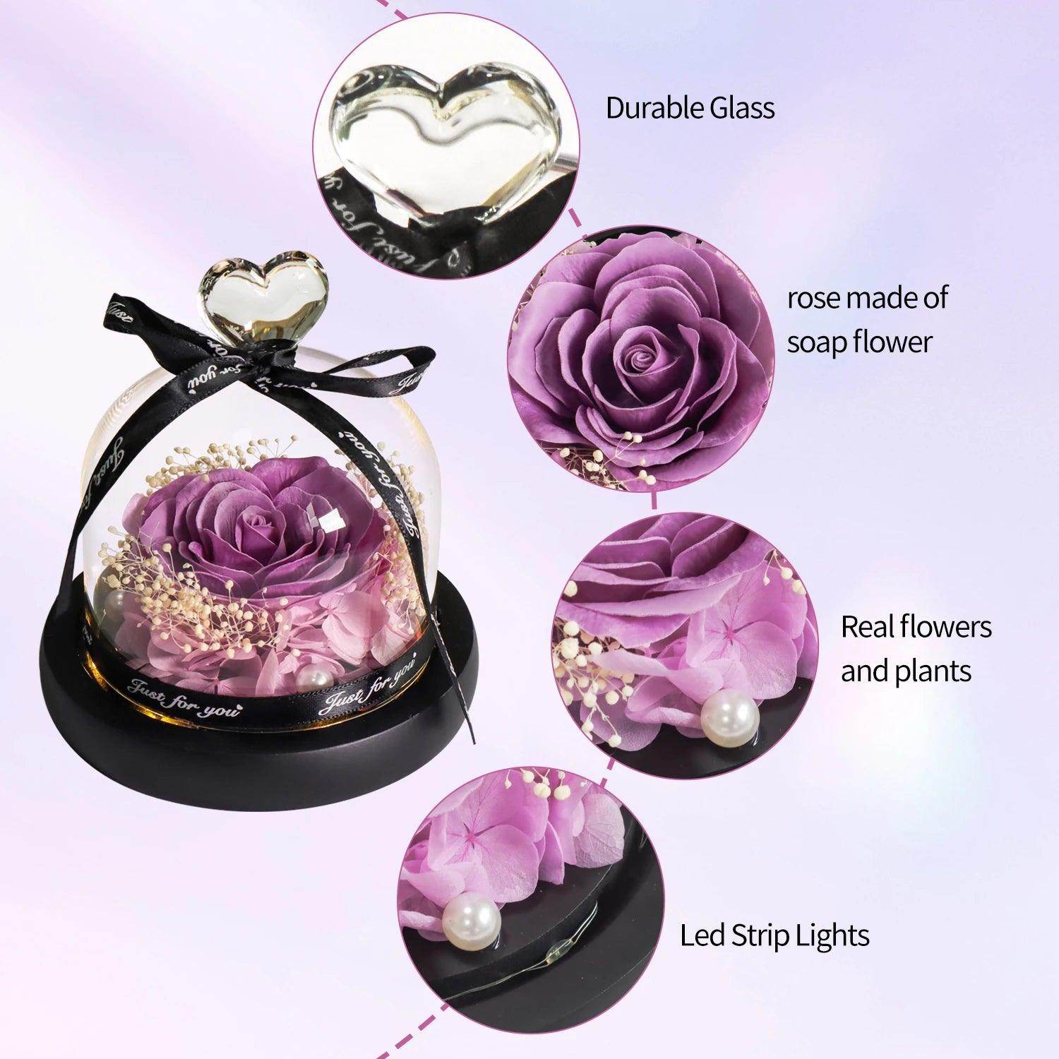 Purple Soap Rose in Glass Dome with LED Light - SmartPursue™