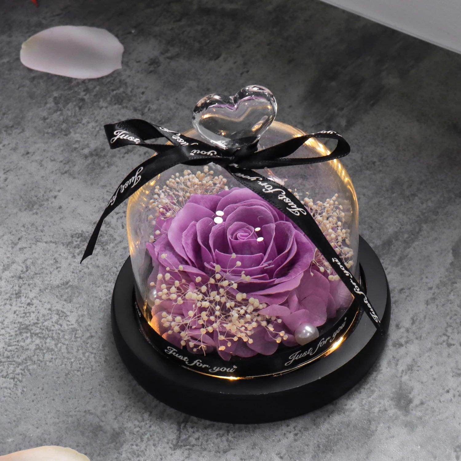 Purple Soap Rose in Glass Dome with LED Light - SmartPursue™