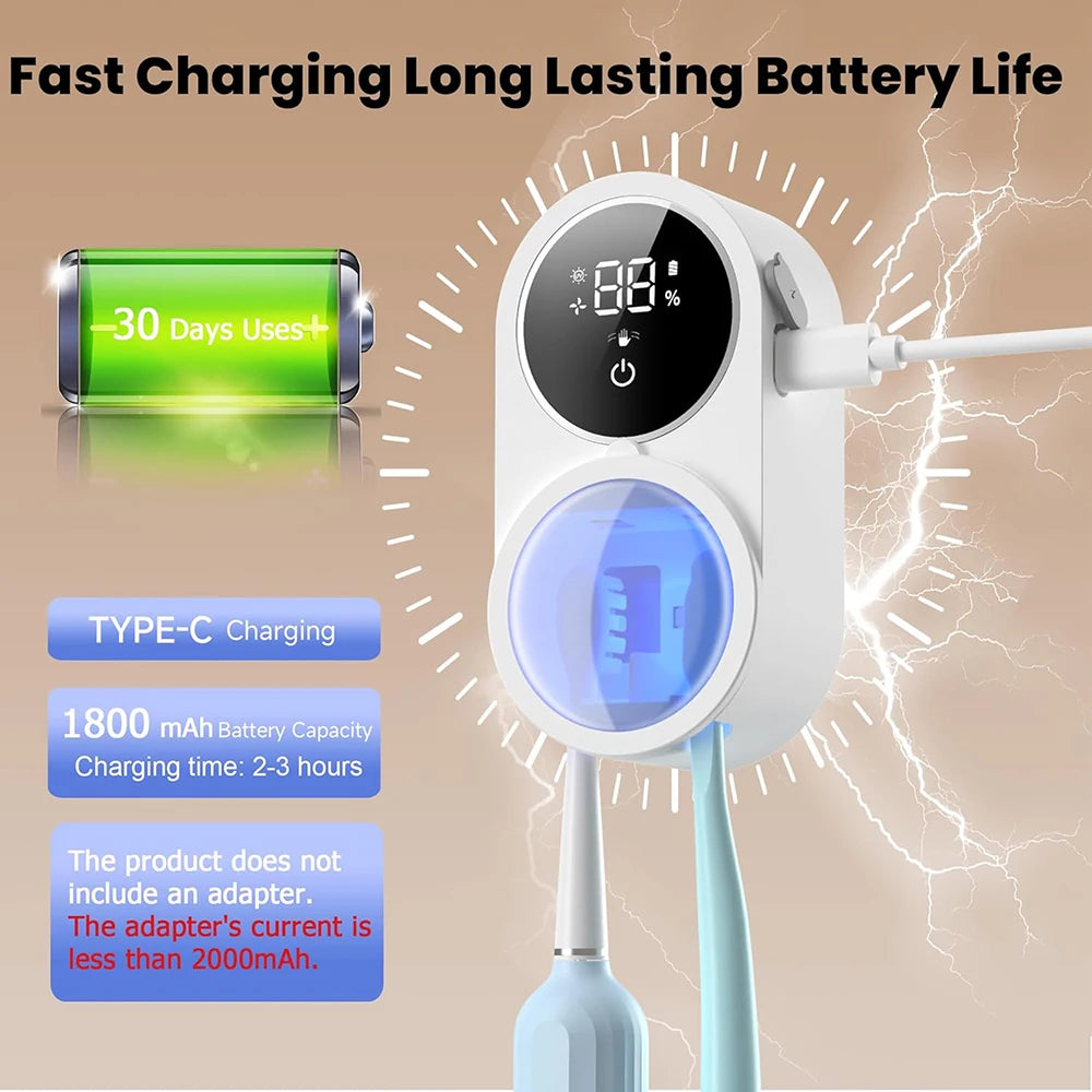 UV Toothbrush Sanitizer & Holder – Auto Sensor, Rechargeable, Wall Mounted