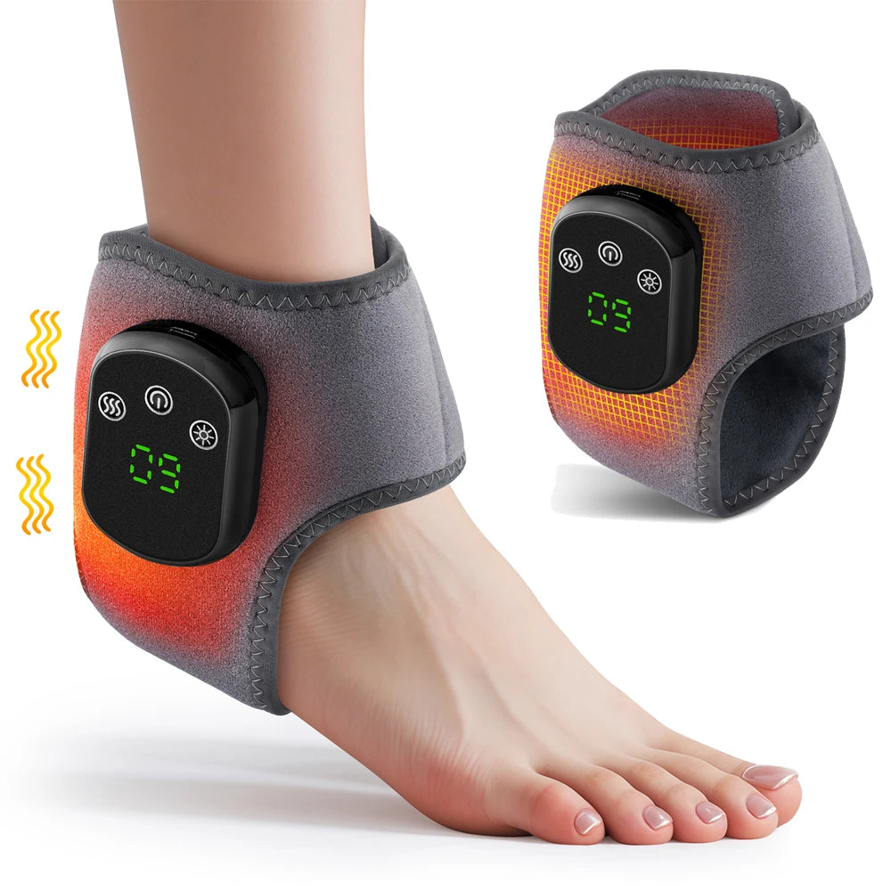 🦶 Electric Ankle Brace – Adjustable Hot Compress & Vibration Massage Support SmartPursue™