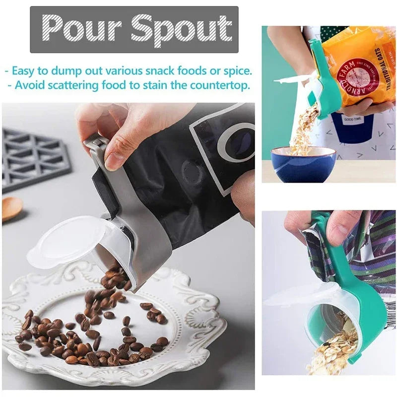 5PCS Food Storage Bag Sealing Clips Sealer Clip With Pour Spouts Plastic Cap Snack Candy Storage Fresh Clamp Kitchen Organizer SmartPursue™