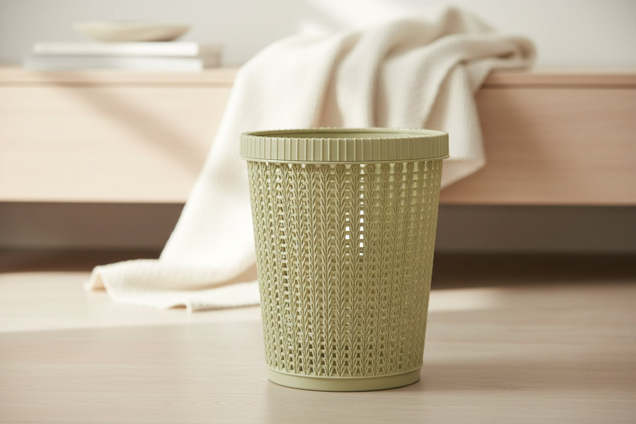 Hollow Rattan-Style Trash Can – Round Lidless Garbage Bin - SmartPursue™