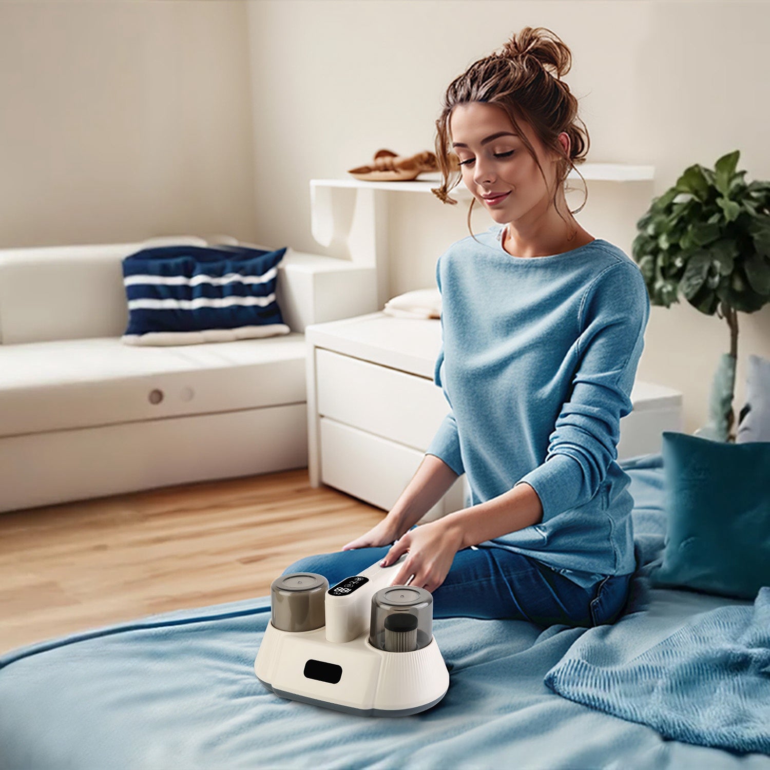 15000PA Double-Cup Bed Vacuum Cleaner With UV-C Light Cordless Mattress Vacuum Rechargeable Dust Mites Remover With 3 Washable Filters Travel & Portable Gadgets