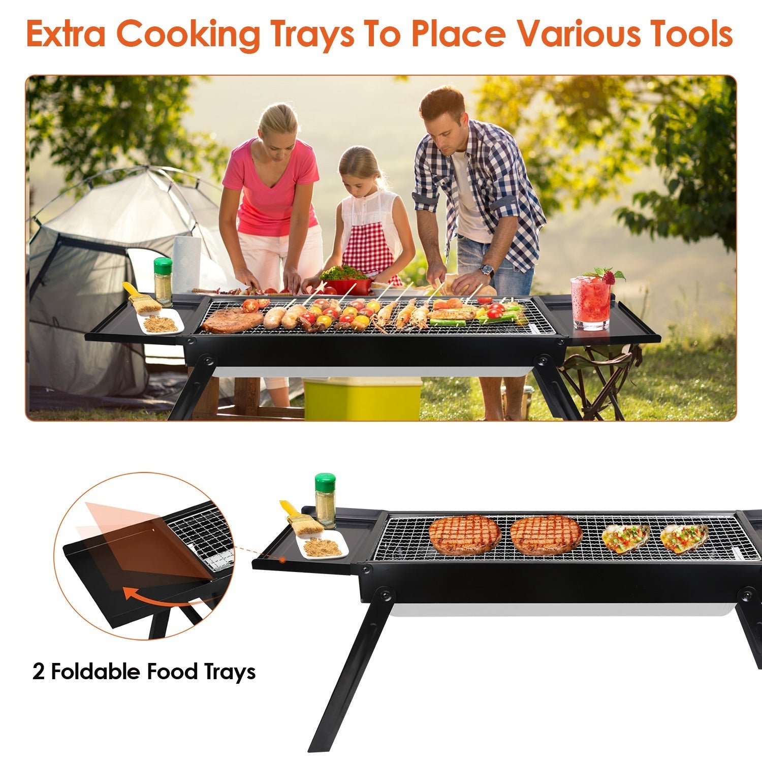 Foldable Charcoal BBQ Grill Stainless Steel Grill CJ US