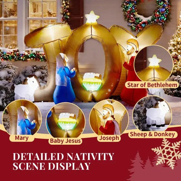 7.5FT Lighted Christmas Inflatable Decoration, Inflatable Nativity Scene With JOY Sign, Funny Blow Up Yard Decorations With Built-in LED Lights For Holiday Party Front Yard Lawn Garden Decor CJ US