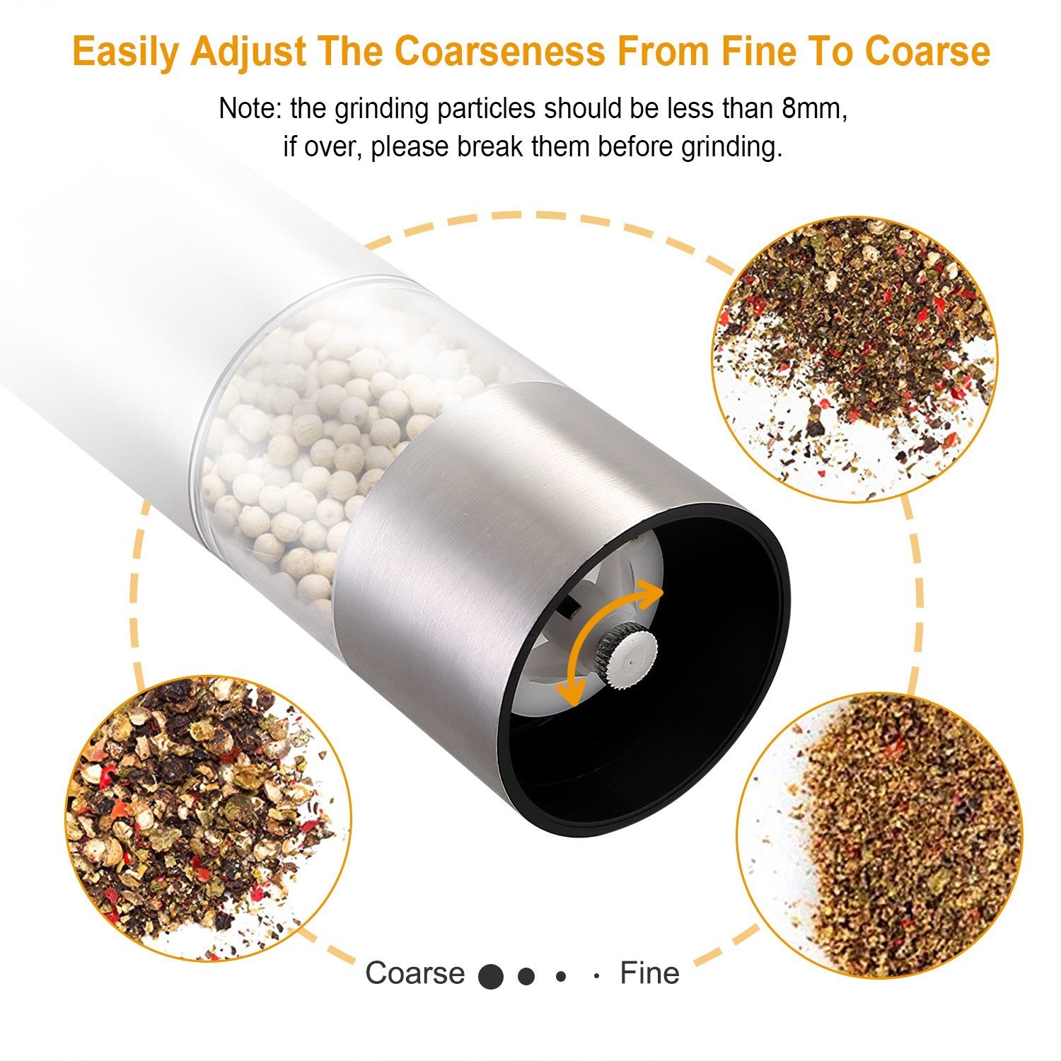 1Pc Electric Salt Pepper Grinder With Light Adjustable Coarseness Stainless Steel Salt Pepper Shaker Battery Operated Pepper Grinder Mill Easy Refill And Clean CJ US