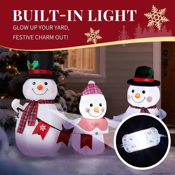 6.2FT Lighted Christmas Inflatable Decoration, Inflatable Snowman Family With Bunting, Funny Blow Up Yard Decorations With Built-in LED Lights For Holiday Party Front Yard Lawn Garden Decor CJ US