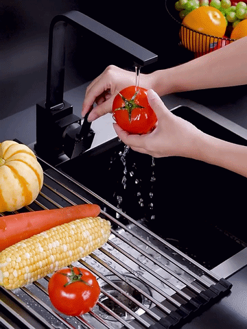 Folding Kitchen Drain Sink Rack – Stainless Steel Roll-Up Dish Drying Rack