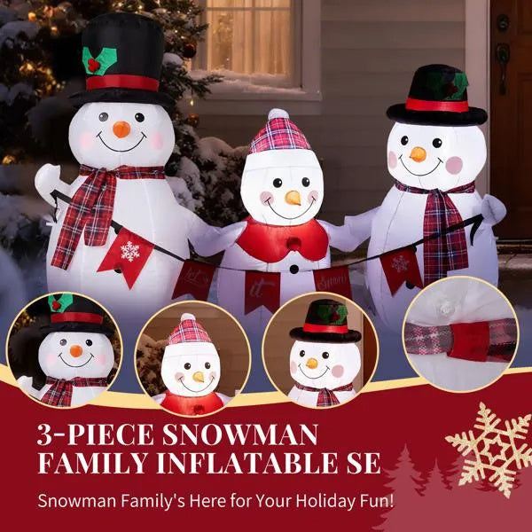 6.2FT Lighted Christmas Inflatable Decoration, Inflatable Snowman Family With Bunting, Funny Blow Up Yard Decorations With Built-in LED Lights For Holiday Party Front Yard Lawn Garden Decor CJ US